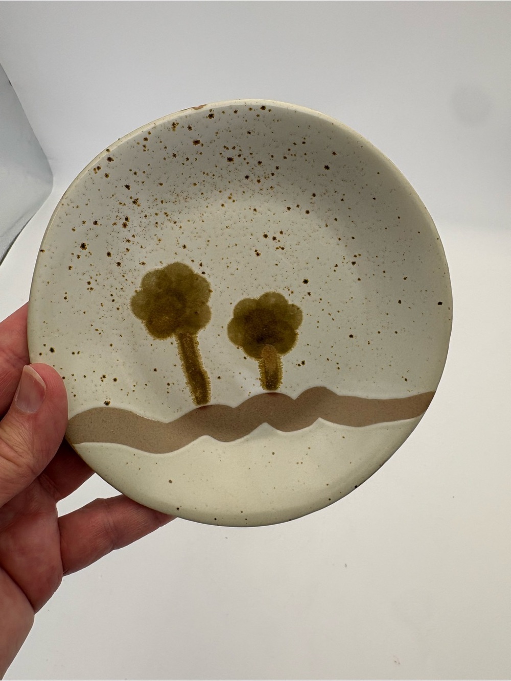 Hand-painted Speckled Ceramic Wall Plate with Tree Motif